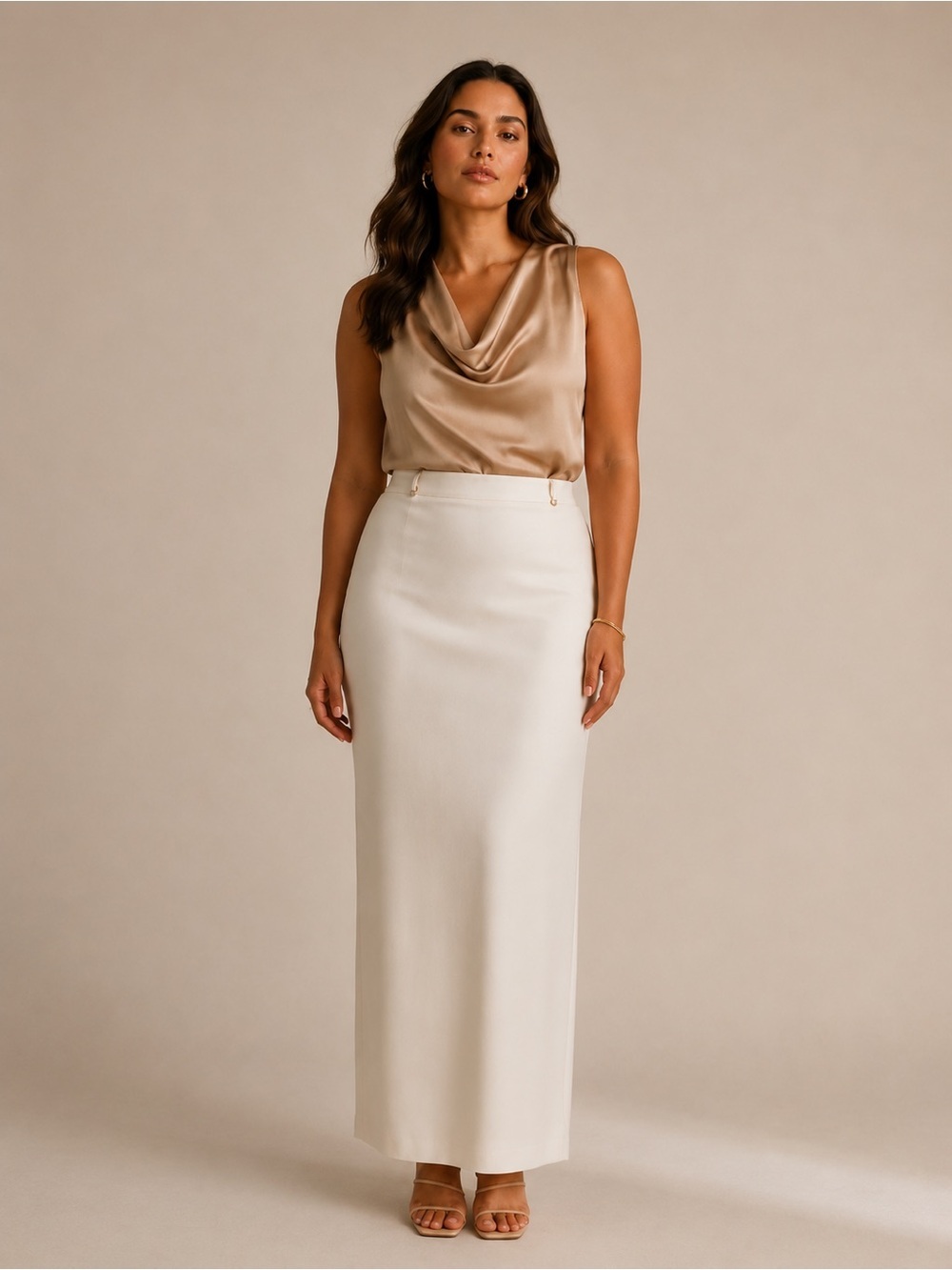 VINTAGE Joseph Ribkoff Lined Maxi Skirt Oyster Off White Size 12